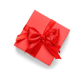 Gift box with beautiful bow isolated on white background. Valentine's Day celebration