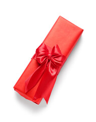 Gift box with beautiful bow isolated on white background. Valentine's Day celebration