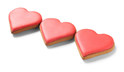 Sweet heart shaped cookies isolated on white background. Valentine's Day celebration