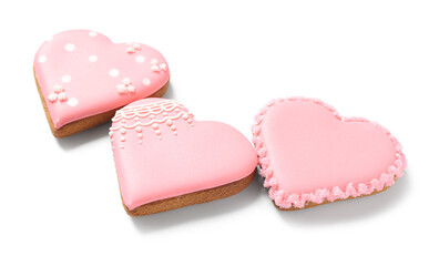 Delicious heart shaped cookies on white background. Valentine's Day celebration