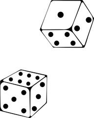 Pair of dice to gamble. Vector illustrations in hand drawn sketch style isolated on white. Concept win and casino gambling in line art style.