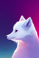Funny adorable portrait headshot of cute arctic fox. European land animal standing facing front. Looking to camera. Watercolor imitation illustration. AI generated vertical artistic poster.