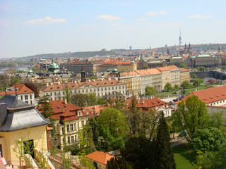 Naklejka na ściany i meble Panoramic view of the city on a summer day. Prague. Czech republic.
