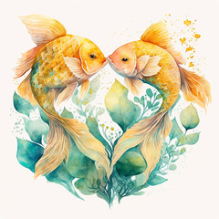 Two goldfishes in love, romantic kiss