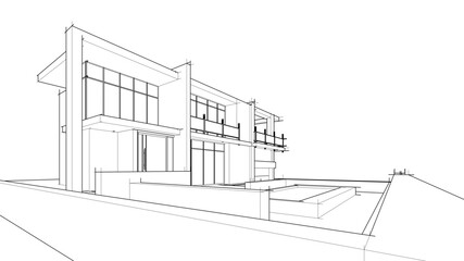 house building sketch architectural 3d illustration