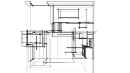 house building sketch architectural 3d illustration