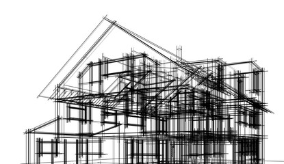 house building sketch architectural 3d illustration