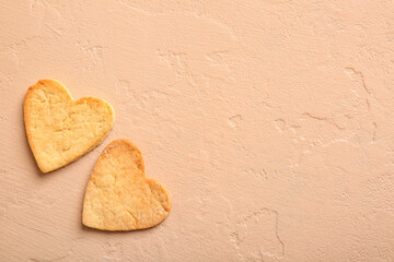 Sweet heart shaped cookies on color background. Valentines Day celebration