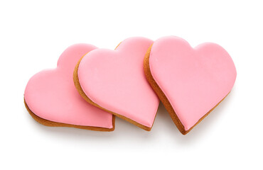 Obraz na płótnie Canvas Heart shaped cookies on white background. Valentines Day celebration