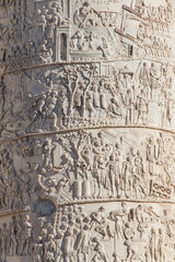 Close-up of the Trajan Column (Colonna Traiana). detail of Roman triumphal column in Rome, Italy.