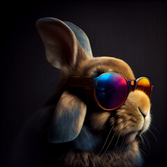 Сool rabbit in sunglasses. Illustration Generative AI