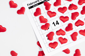 Valentine's Day concept. Date February 14 on calendar 2023 on isolated white background, Valentines...