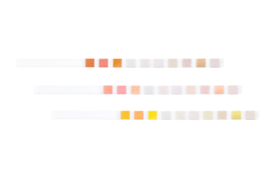 Three colored test strips for semiquantitative analysis isolated png with transparency