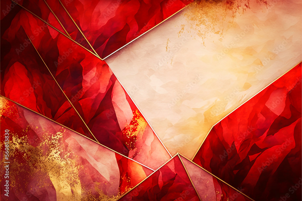 Poster abstract red and golden background with marbled shapes. generative ai