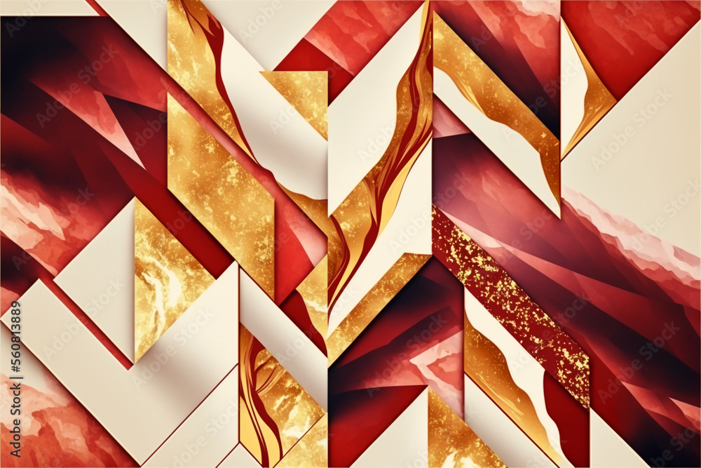 Poster abstract red and golden background with marbled shapes. generative ai