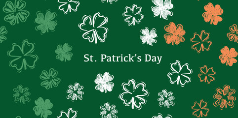 Patricks Day, flying clover, hand drawn illustrations.	
