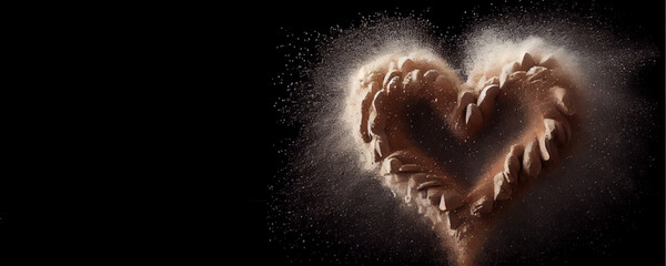  heart shaped chalk dust, valentines day, copy space, isolated black background, generative ai