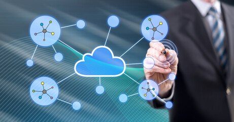 Man touching a cloud networking