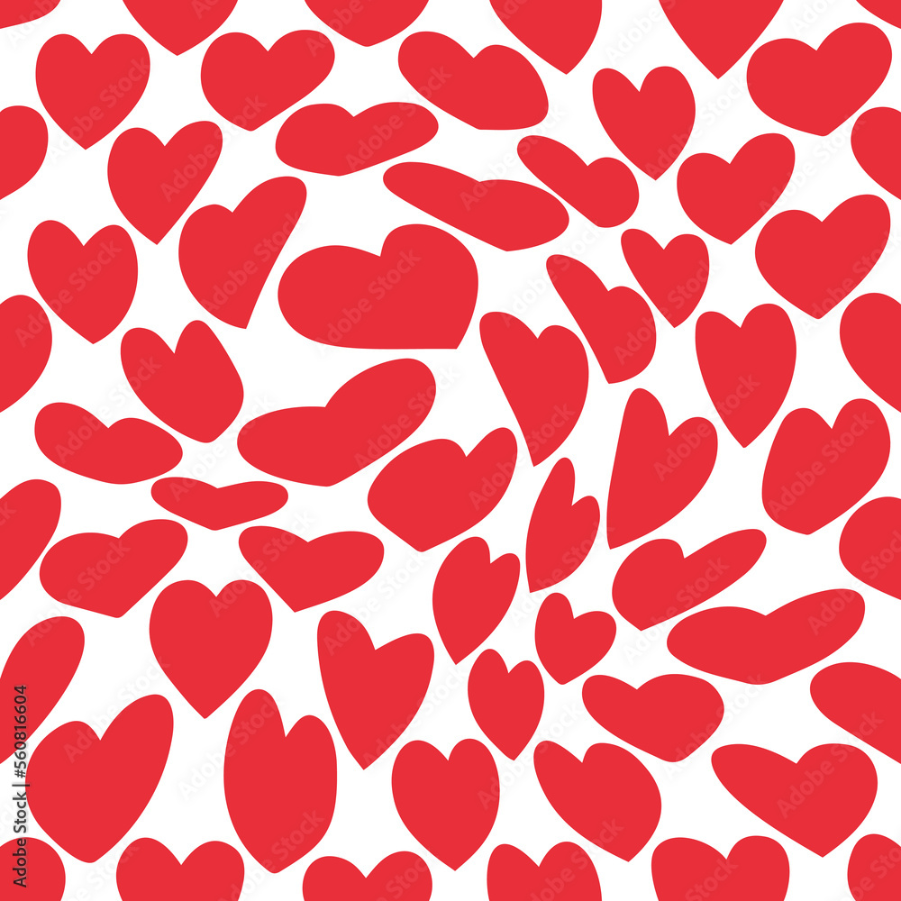 Poster Abstract Seamless Pattern with Red Distorted Hearts on White Background. Vector Romantic Texture for Wedding and Valentine's Day. Groovy Love Illustration