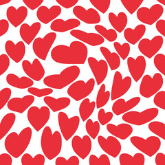 Abstract Seamless Pattern with Red Distorted Hearts on White Background. Vector Romantic Texture for Wedding and Valentine's Day. Groovy Love Illustration