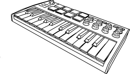 contour drawing of midi keyboard isolated in realistic style