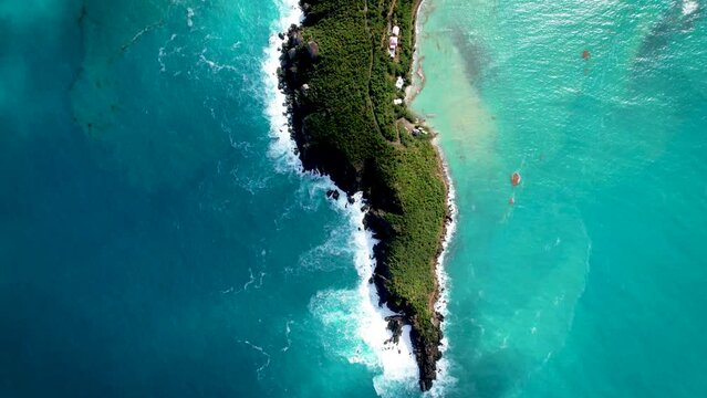 Aerial Footage Of Waves Crashing Over Beach And Coastline On Tortola, British Virgin Islands