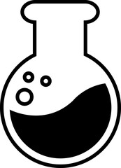 Chemical liquid flask icon. Black lab reaction symbol