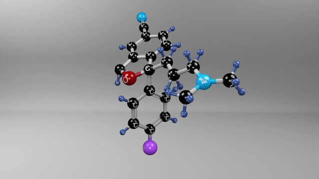 Escitalopram molecule. Molecular structure of Lexapro anti-depressant, anti-obsessive-compulsive and anti bulimic compound used in the treatment of depression and anxiety.
