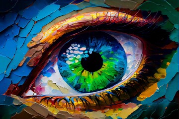 Digital Fluorite oil painting. Conceptual_abstract of a colorful closeup on an EYE
generative ai