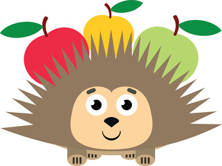 Cartoon hedgehog with apples. Funny animal icon