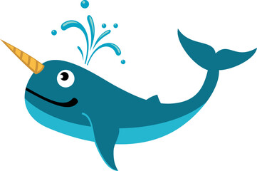 Narhwal icon. Cartoon ocean character. Underwater fauna