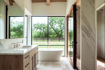 フリースタンディングバスタブ付きの美しいデラックスバスルーム