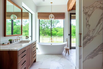 Beautiful Deluxe Bathroom With Freestanding Bathtub