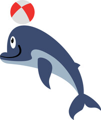 Dolphin play with ball. Cartoon marine animal icon