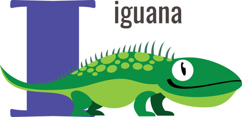 I card. Alphabet letter with iguana animal