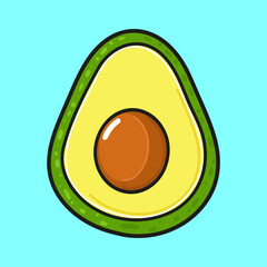 Cute funny avocado. Vector hand drawn cartoon kawaii character illustration icon. Isolated on blue background. Avocado character concept