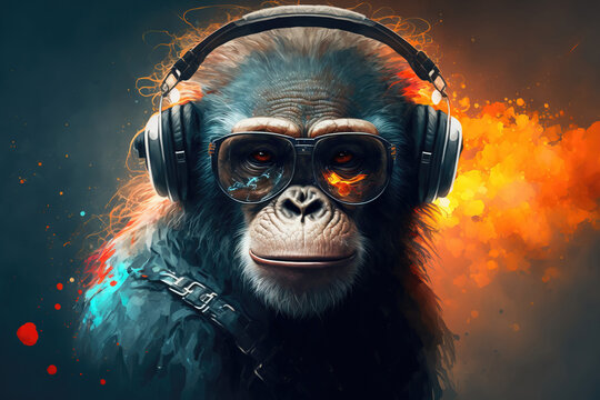 Cool monkey ape Gangsta rapper in sunglasses.sketch art for artist creativity and inspiration. generative AI	

