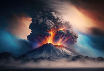 volcano eruption with clouds. sketch art for artist creativity and inspiration. generative AI	