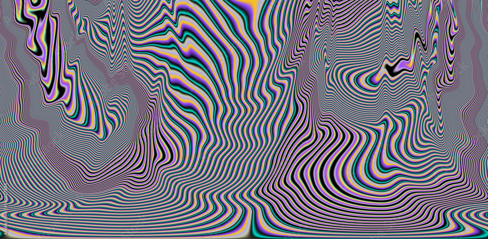 Aufkleber Texture of a glitched and distorted TV screen. Wavy and distorted moire pattern in acid colors.