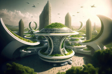 Futuristic eco city sustainable lifestyle. sketch art for artist creativity and inspiration. generative AI	
