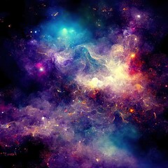 Obraz na płótnie Canvas Space background with stardust and shining stars. Realistic colorful cosmos with nebula and milky way. Galaxy backdrop. Beautiful outer space. Infinite universe. illustration. Generative AI.