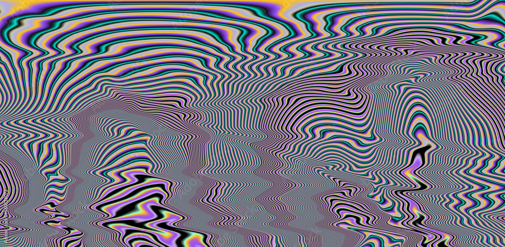 Leinwandbilder texture of a glitched and distorted tv screen. wavy and distorted moire pattern in acid colors.
