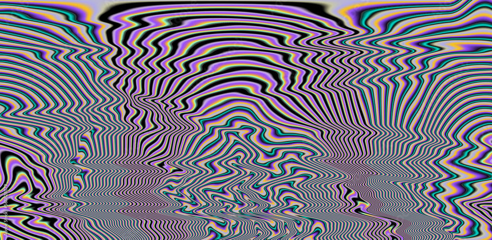 Fototapete texture of a glitched and distorted tv screen. wavy and distorted moire pattern in acid colors.
