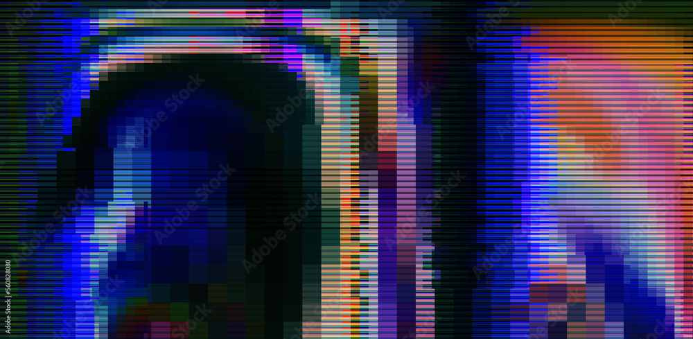 Poster abstract retrowave background with digital pixel noise glitch artifacts like in old video vhs tape.