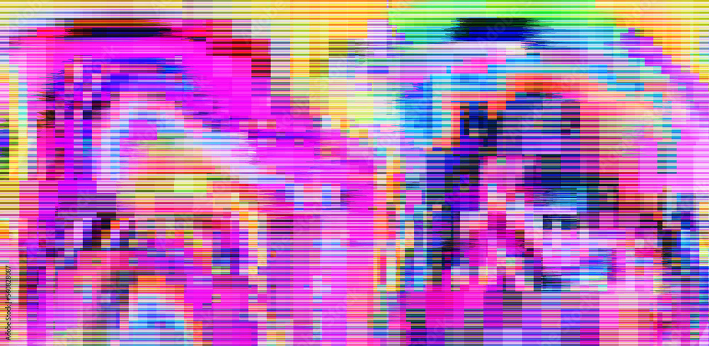 Aufkleber Abstract retrowave background with digital pixel noise glitch artifacts like in old video VHS tape.