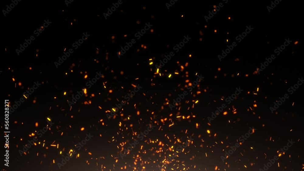 Poster fire sparks with flickering light animation on dark black copy space animation background. seamless 