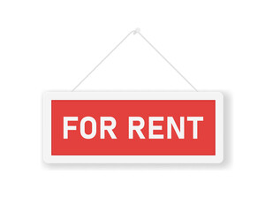 For rent hanging sign isolated on white wall