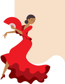 Woman dancing flamenco in Spanish traditional dress