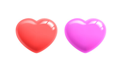 Couple of hearts. 3d cartoon red and pink colorful glossy hearts, isolated on white background. For decorating Valentine's Day, Mother's Day, Wedding Invitations, App Icons, Emoticons. 3D vector