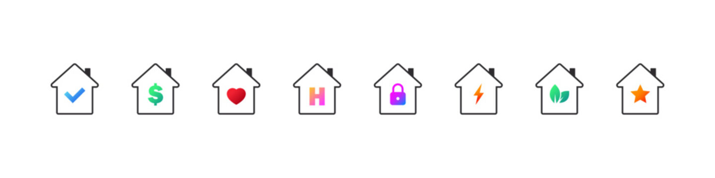 Home icons set. Smart house icons. Real estate. Linear style houses symbols. Vector images